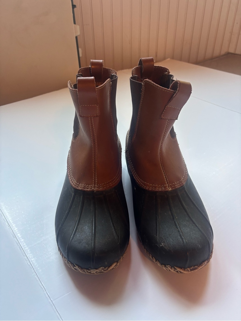 Lands' End Chelsea Duck Boots Pull-On Ankle Leather Brown/Black Men's 9